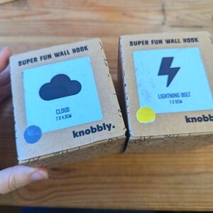 Nib pair of cloud and lighting bolt wall hooks